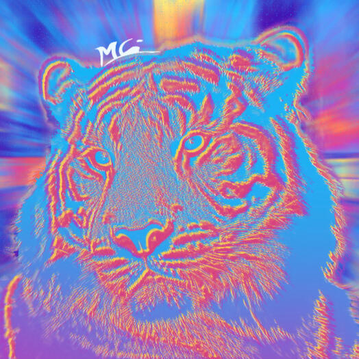 art by me, a bengal tiger with vibrant, exuberant colours.